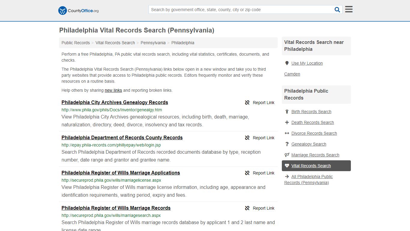 Vital Records Search - Philadelphia, PA (Birth, Death, Marriage ...